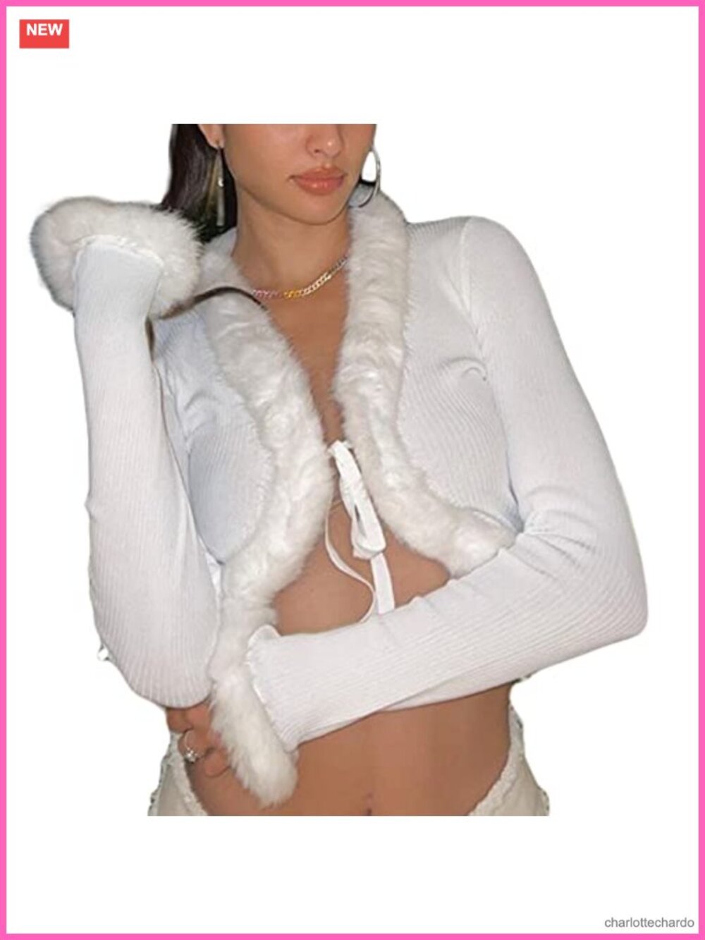 Furry Cropped Cardigan Tie Front Long Sleeve Sweater Top